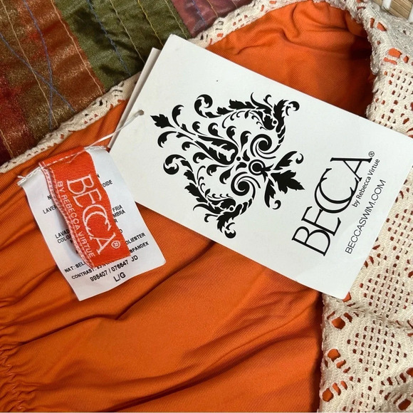 NWT Becca Crochet Lace Cream Orange Hipster Bikini Bottom size Large - Picture 3 of 5